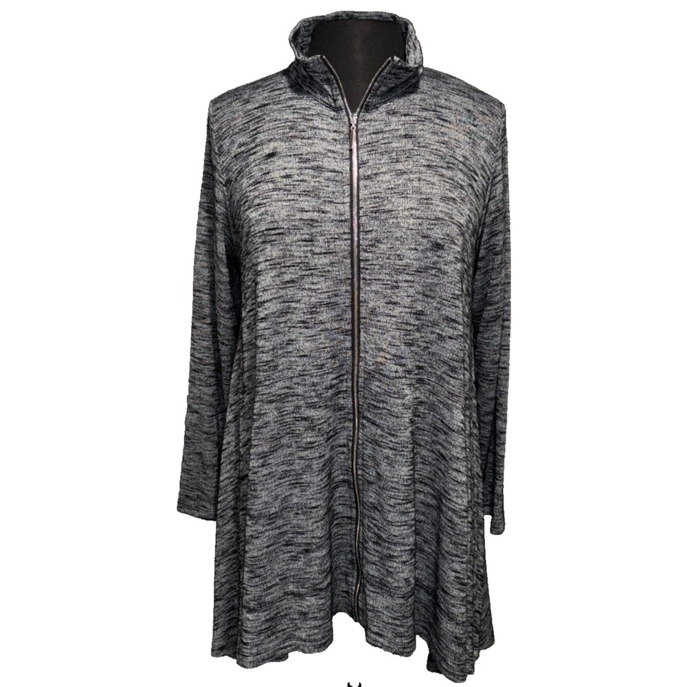 SUN KIM‎ Minna Sweater Dress Oversized Full Zip Heathered Black Grey Size Small